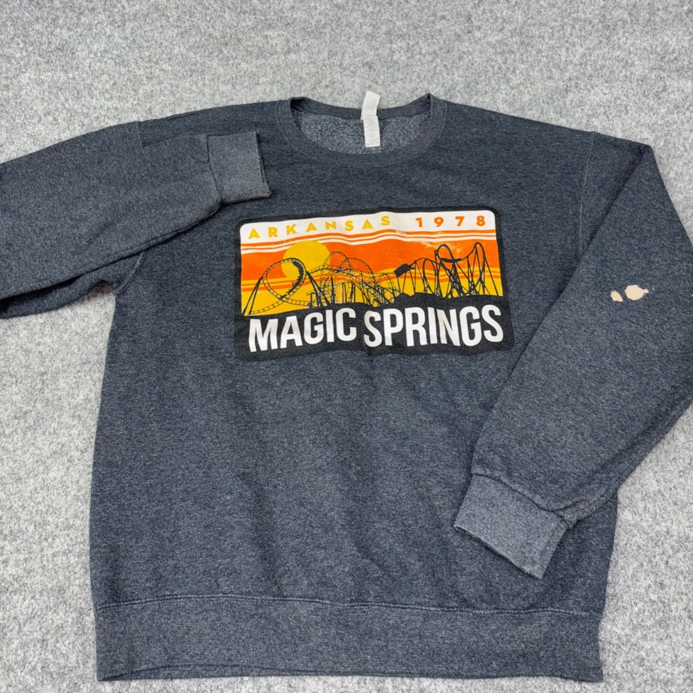 Jerzees Magic Springs Sweatshirt Mens Medium Gray Arkansas Roller Coaster Retro